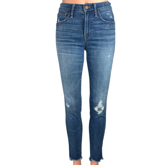 Madewell Blue Medium Wash Distressed Ankle Denim High Rise Skinny Jeans Size 26 - Picture 1 of 6